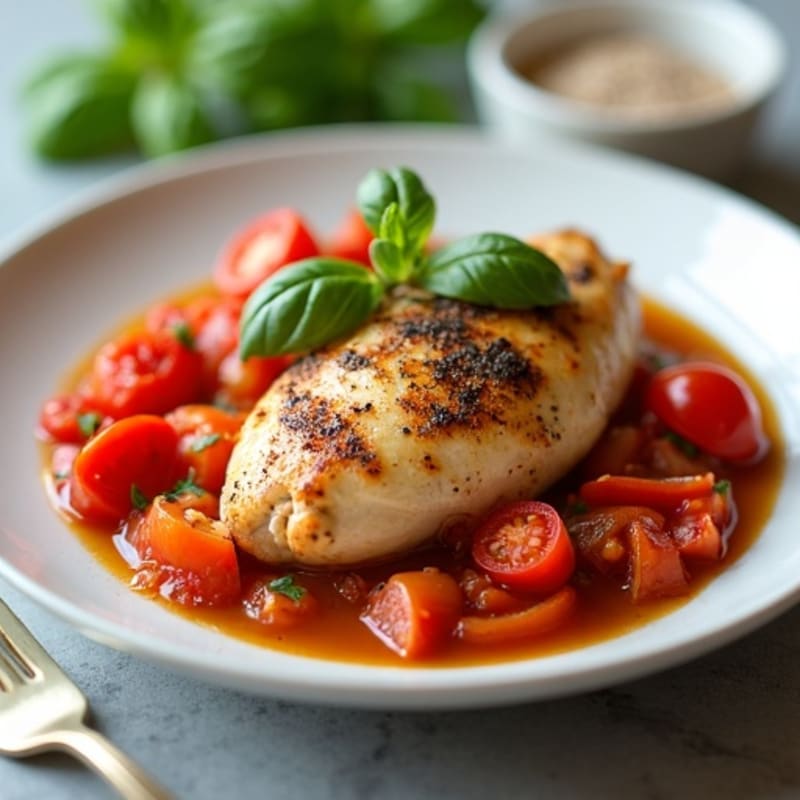 Tender Braised Chicken with Tomatoes and Bell Peppers