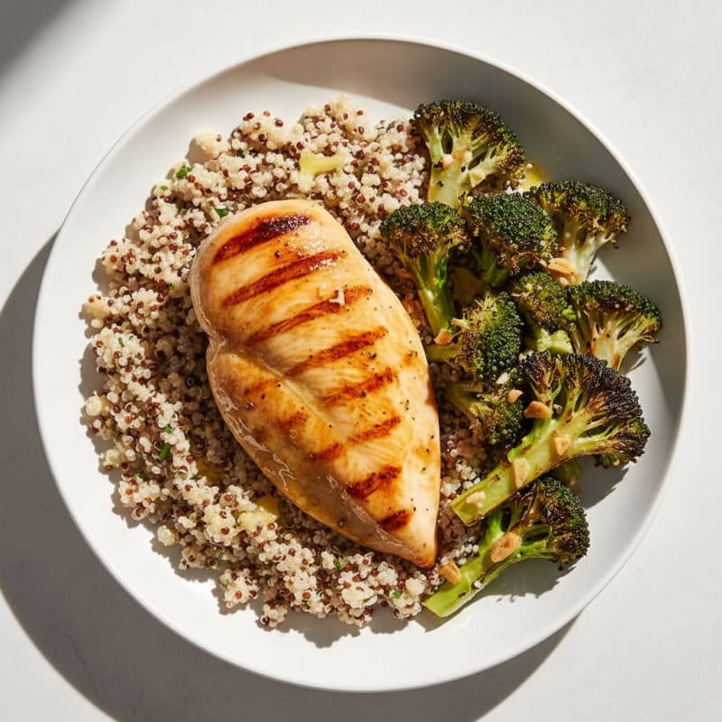 Grilled Chicken Breast with Quinoa and Roasted Broccoli