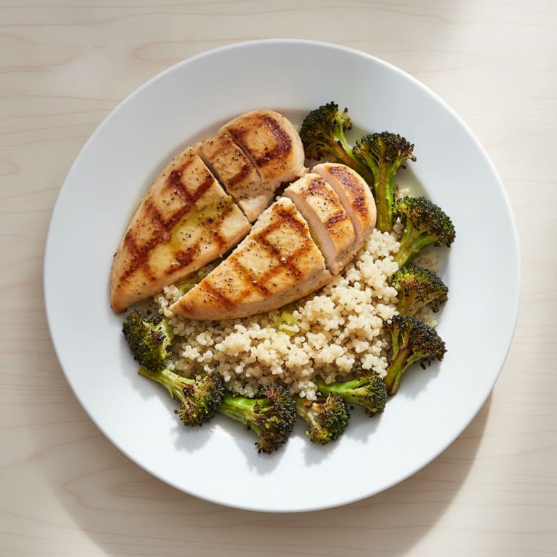 Grilled Chicken Breast with Quinoa and Roasted Broccoli