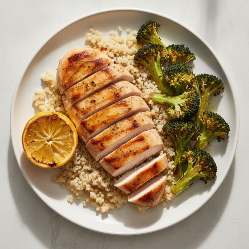 Grilled Chicken Breast with Quinoa and Roasted Broccoli