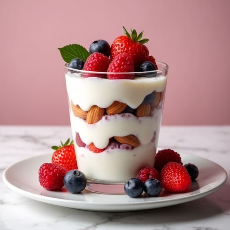 Greek Yogurt Protein Parfait with Mixed Berries and Almonds