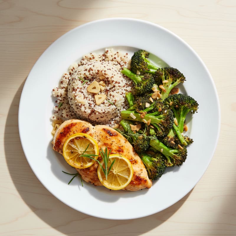 Grilled Chicken Breast with Roasted Broccoli and Quinoa