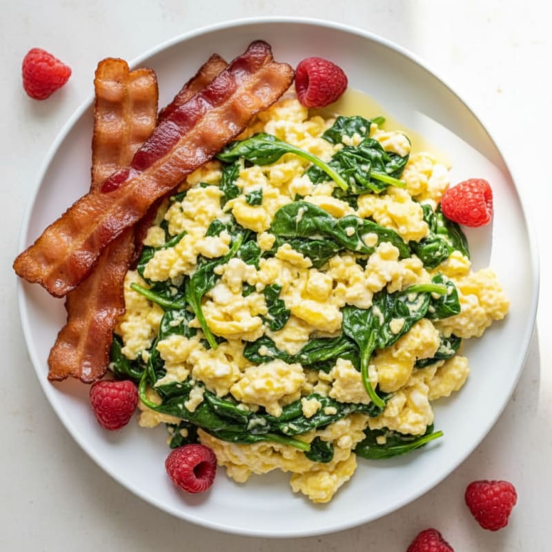 Cottage Cheese Scramble with Spinach and Turkey Bacon