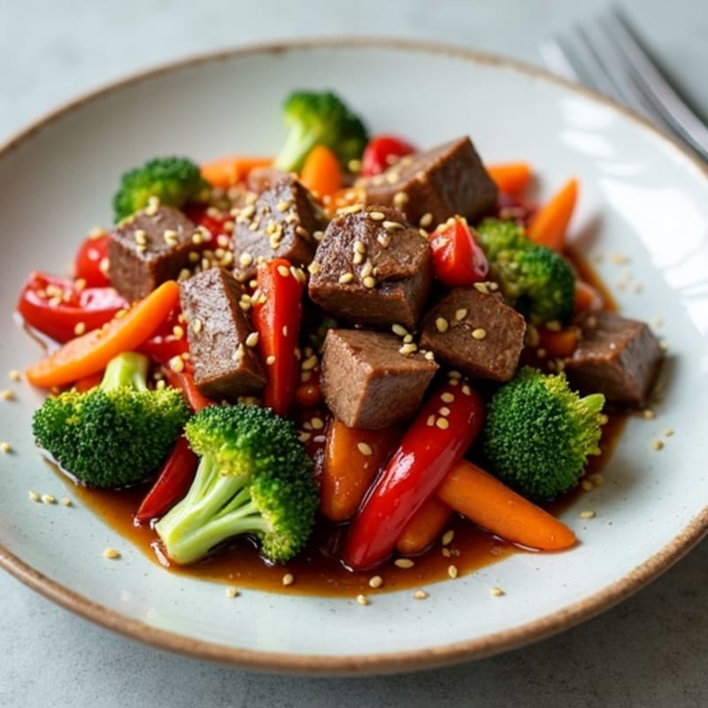 Sweet-Spicy Ginger Garlic Beef with Sesame Vegetables