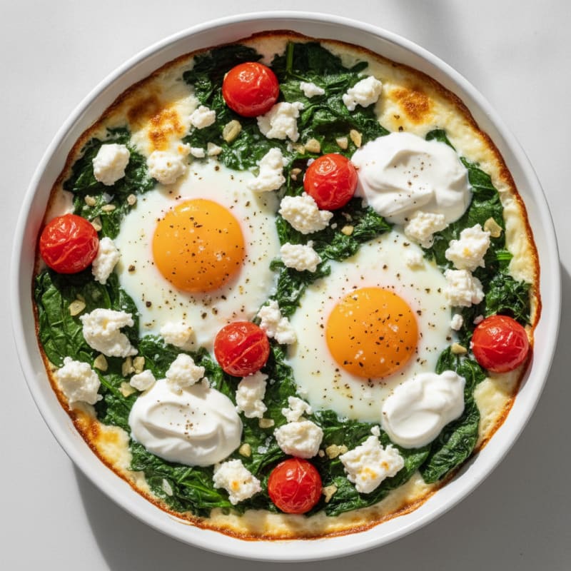 Baked Eggs with Sautéed Spinach and Feta