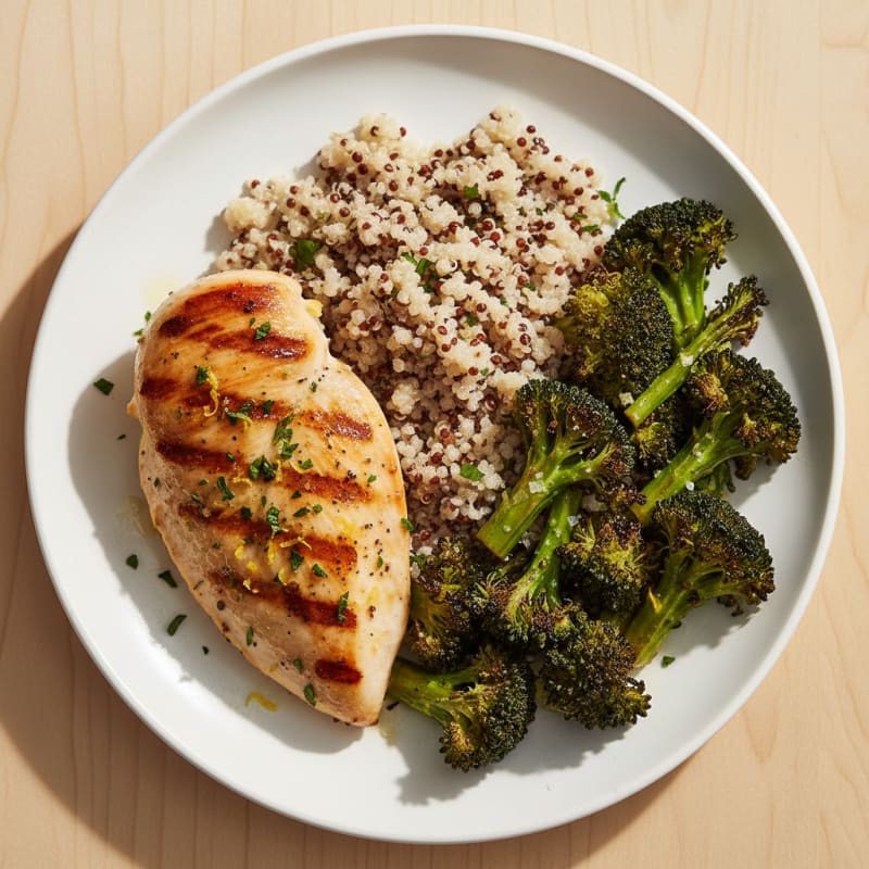 Grilled Chicken Breast with Quinoa and Roasted Broccoli