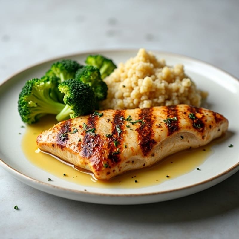 Grilled Chicken Breast with Roasted Broccoli and Quinoa