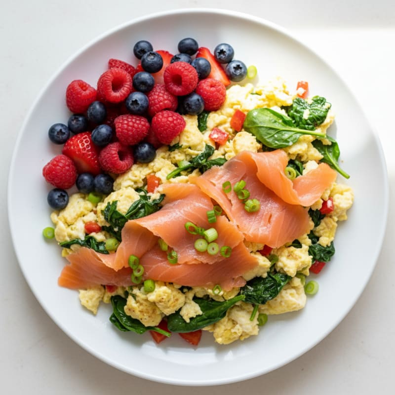 Egg White and Smoked Salmon Veggie Scramble