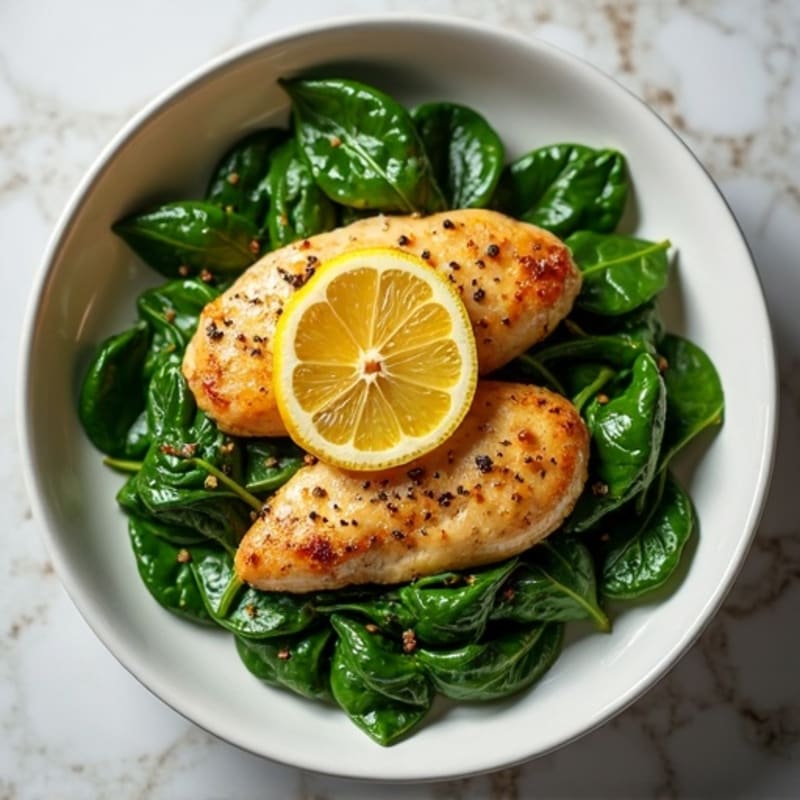 Lemon-Garlic Pan-Seared Chicken with Sautéed Spinach