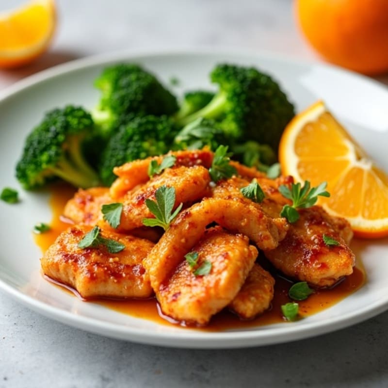 Crispy Orange Chicken with Fresh Steamed Broccoli