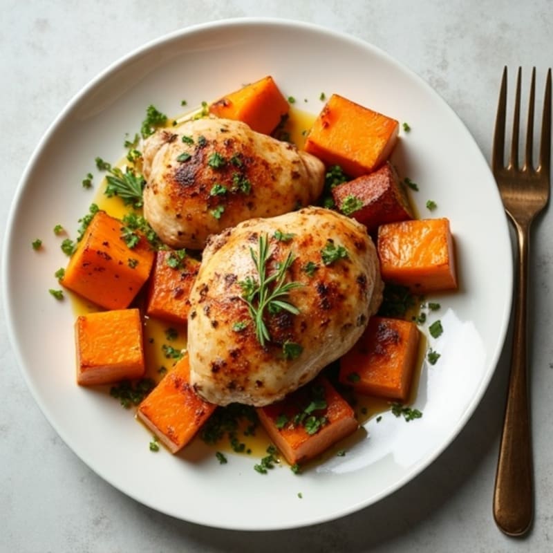 Herb-Roasted Chicken with Garlic Sweet Potatoes