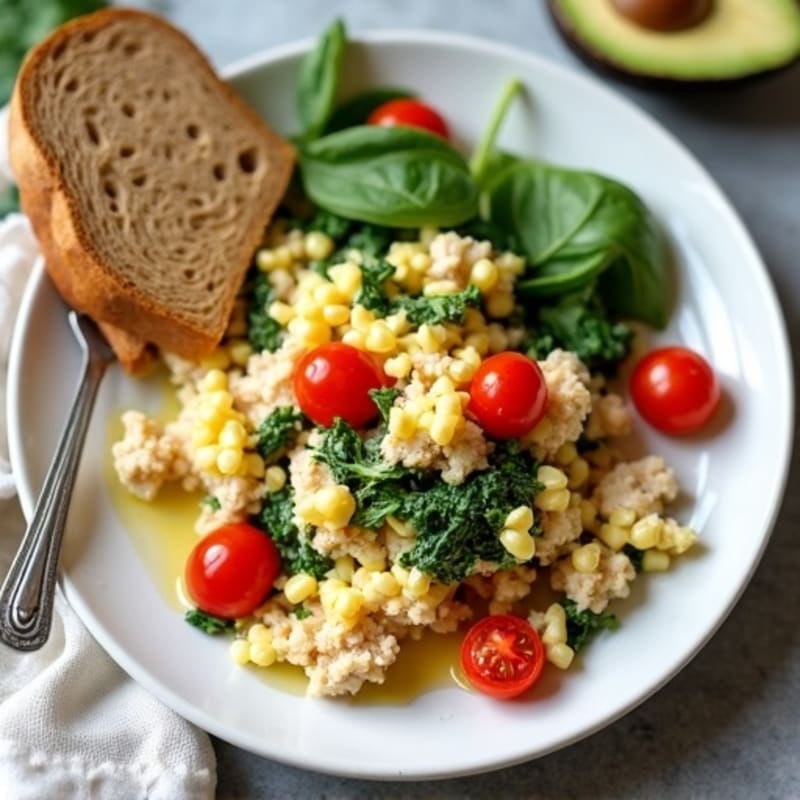 Egg White and Turkey Spinach Scramble with Cherry Tomatoes