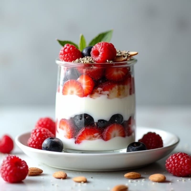 Greek Yogurt Protein Parfait with Mixed Berries and Almonds