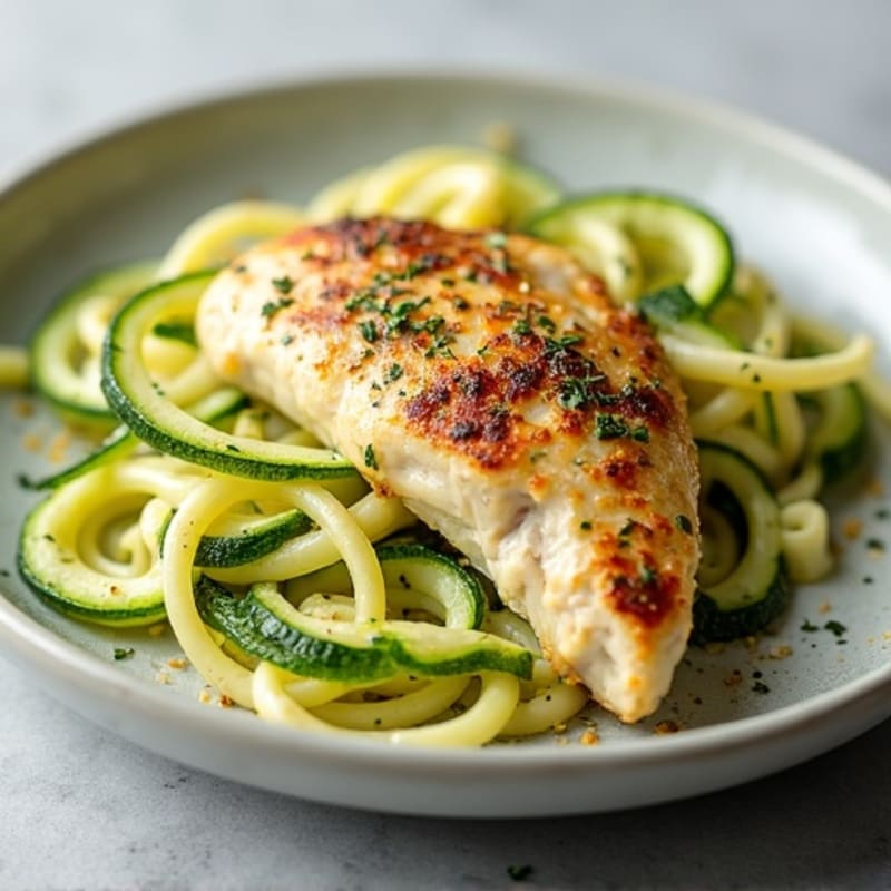 Creamy Cauliflower Alfredo Chicken with Zucchini Noodles