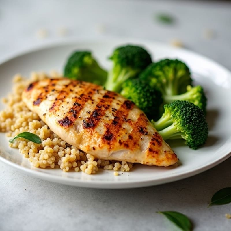 Grilled Chicken Breast with Quinoa and Steamed Broccoli