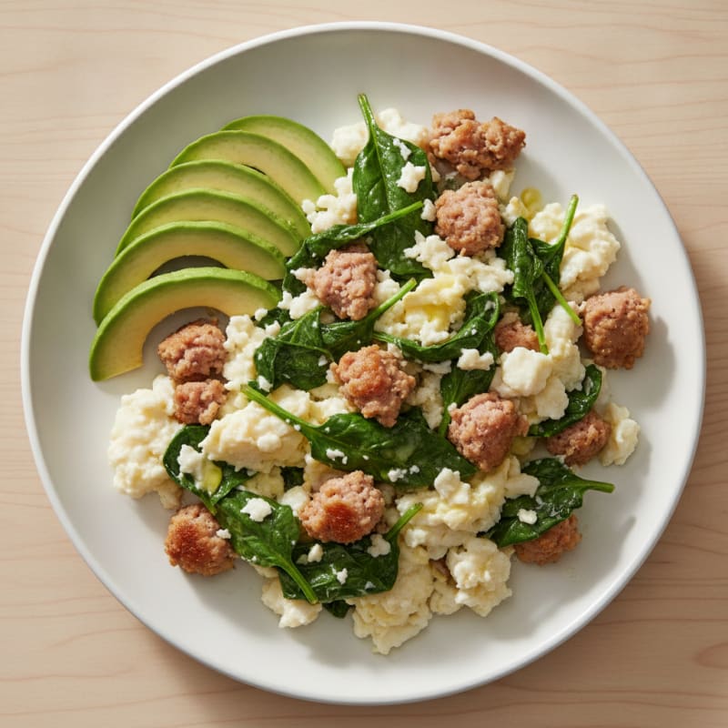 Scrambled Egg Whites with Turkey Sausage and Spinach