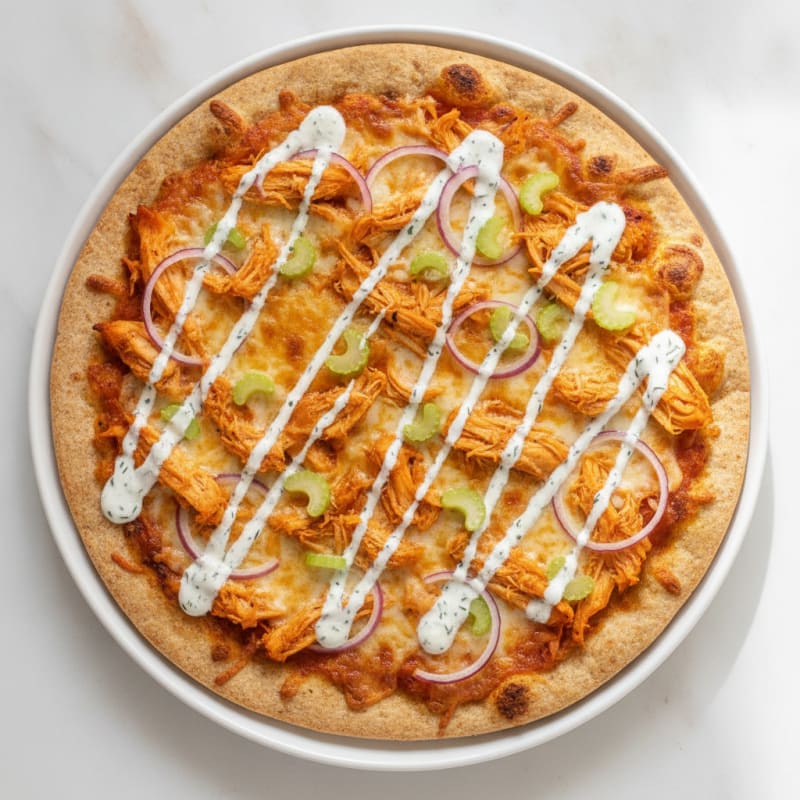 Buffalo Chicken Pizza with Ranch Drizzle