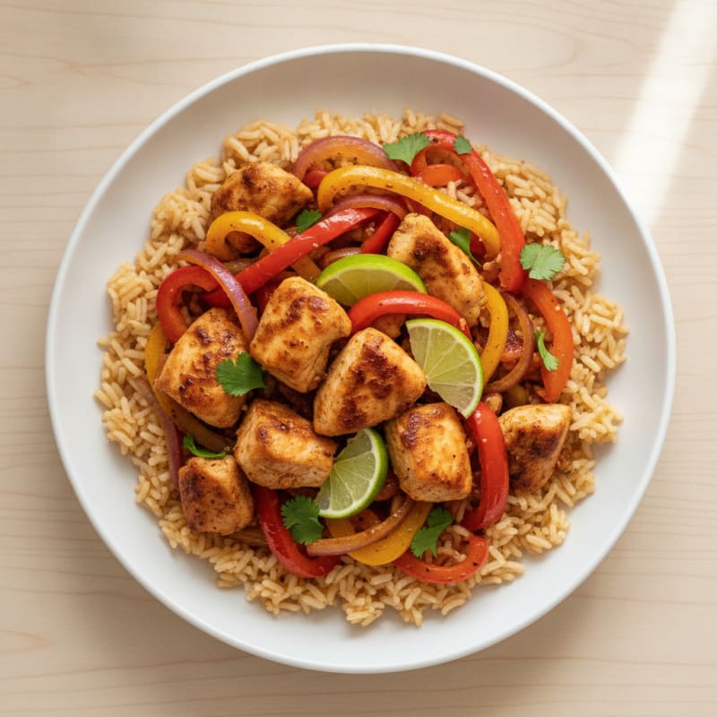Chicken Fajita Rice Bowl with Roasted Peppers