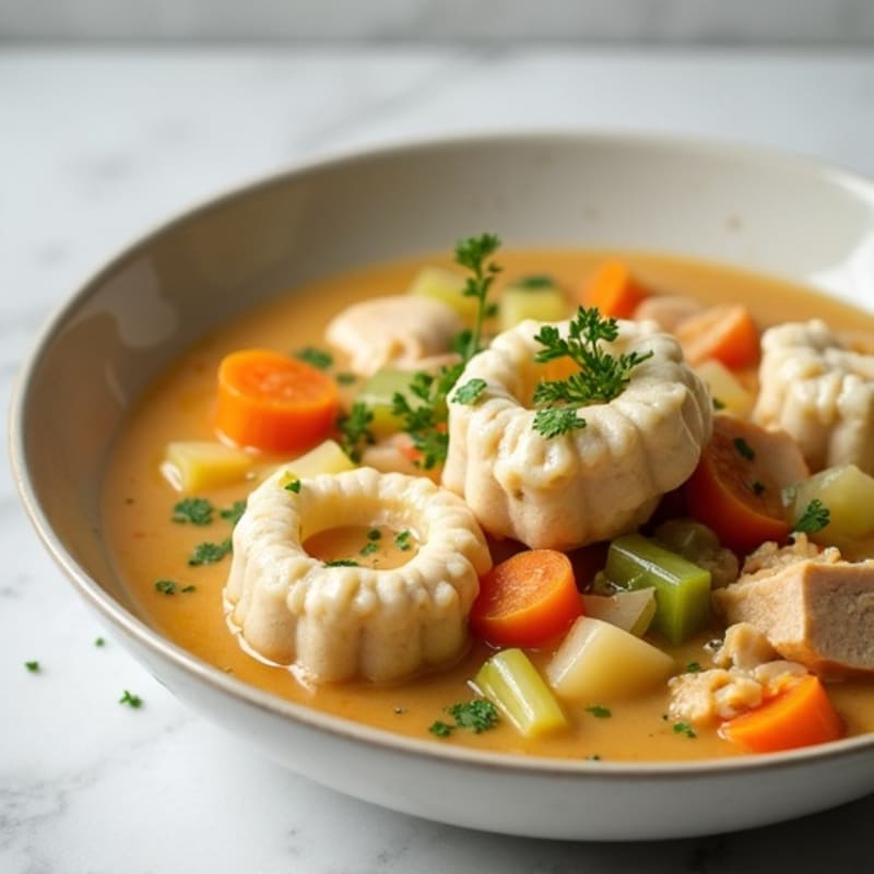 Creamy Chicken and Vegetable Stew with Fluffy Herb Dumplings