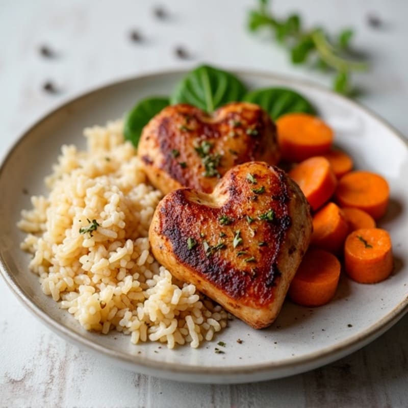 Pan-Seared Chicken Hearts with Roasted Sweet Potato and Fluffy Brown Rice