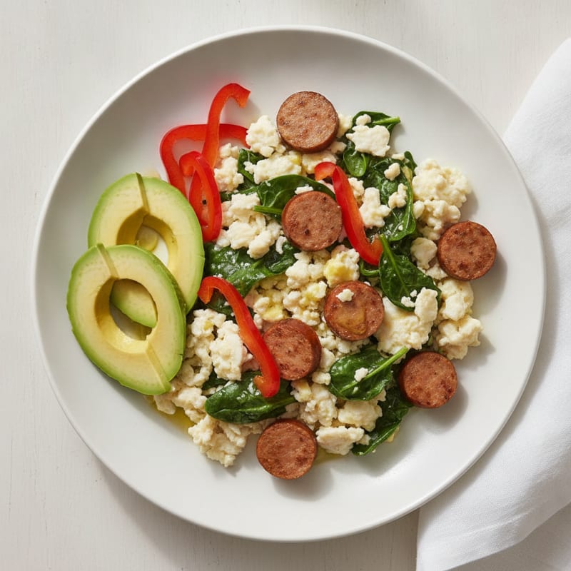 Egg White Scramble with Turkey Sausage and Spinach