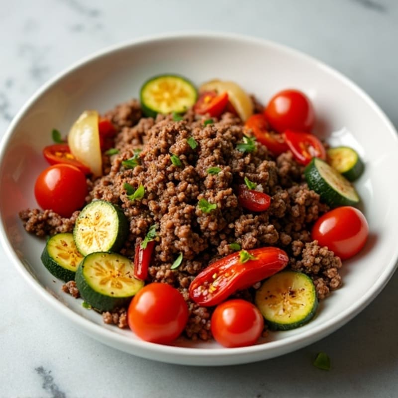 Lean Ground Beef and Roasted Vegetable Skillet