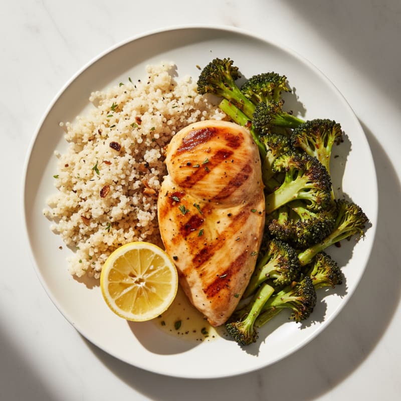 Grilled Chicken Breast with Roasted Broccoli and Quinoa