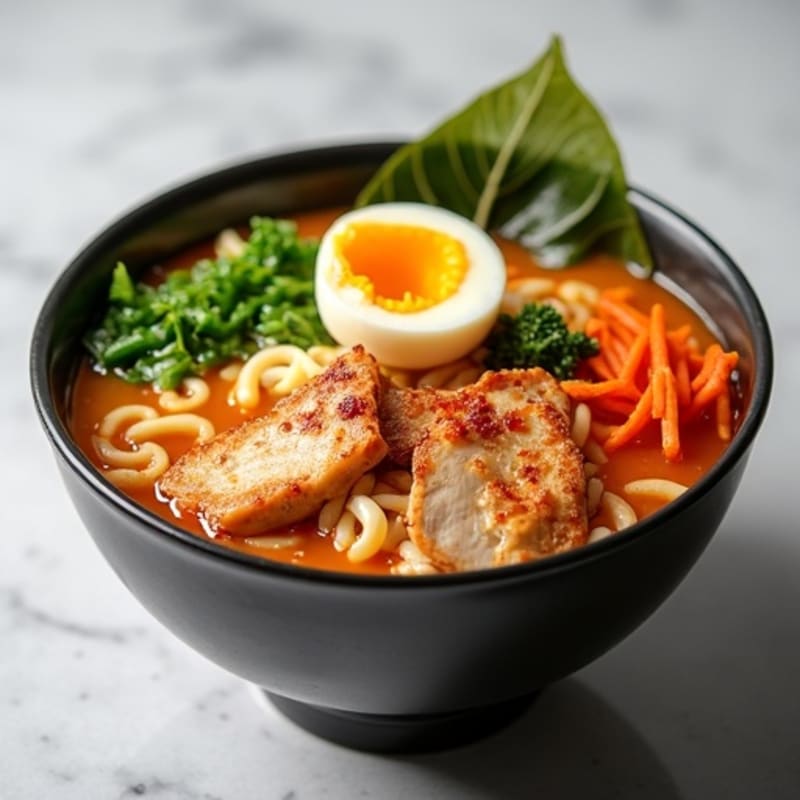 Spicy Sriracha Chicken Ramen with Fresh Vegetables