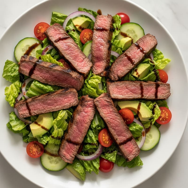 Grilled Steak Salad with Crunchy Romaine and Cherry Tomatoes