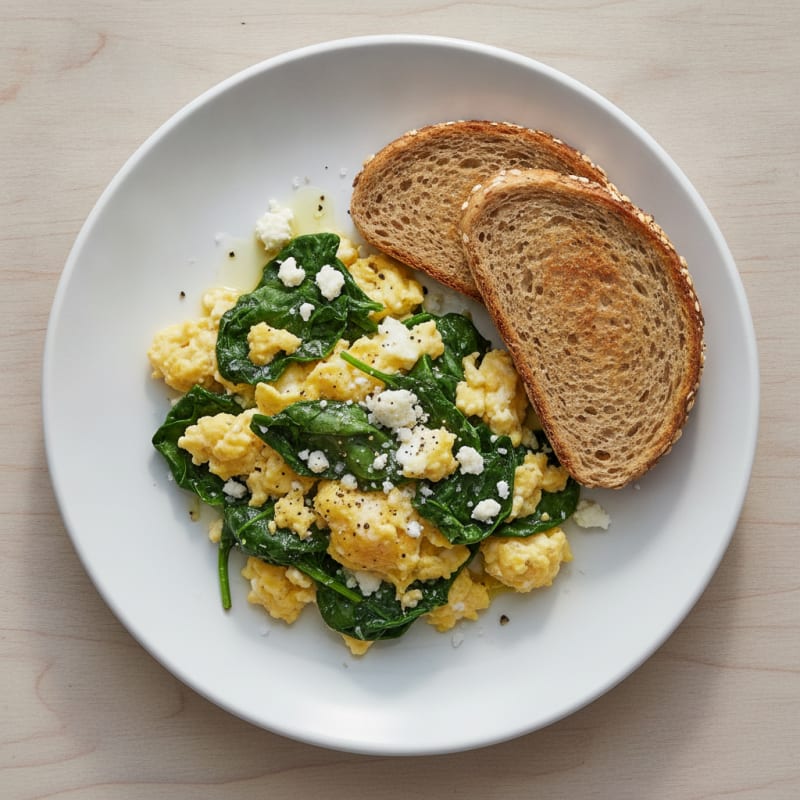 High-Protein Spinach and Feta Egg Scramble