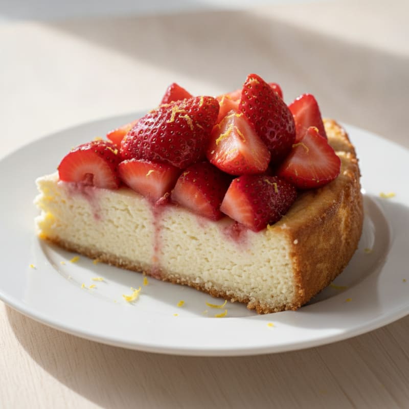 Cottage Cheese Protein Cheesecake with Fresh Strawberries