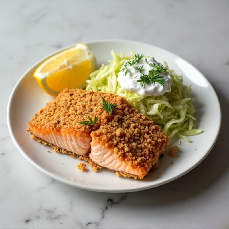 Crispy Everything Bagel Salmon with Creamy Dill Slaw