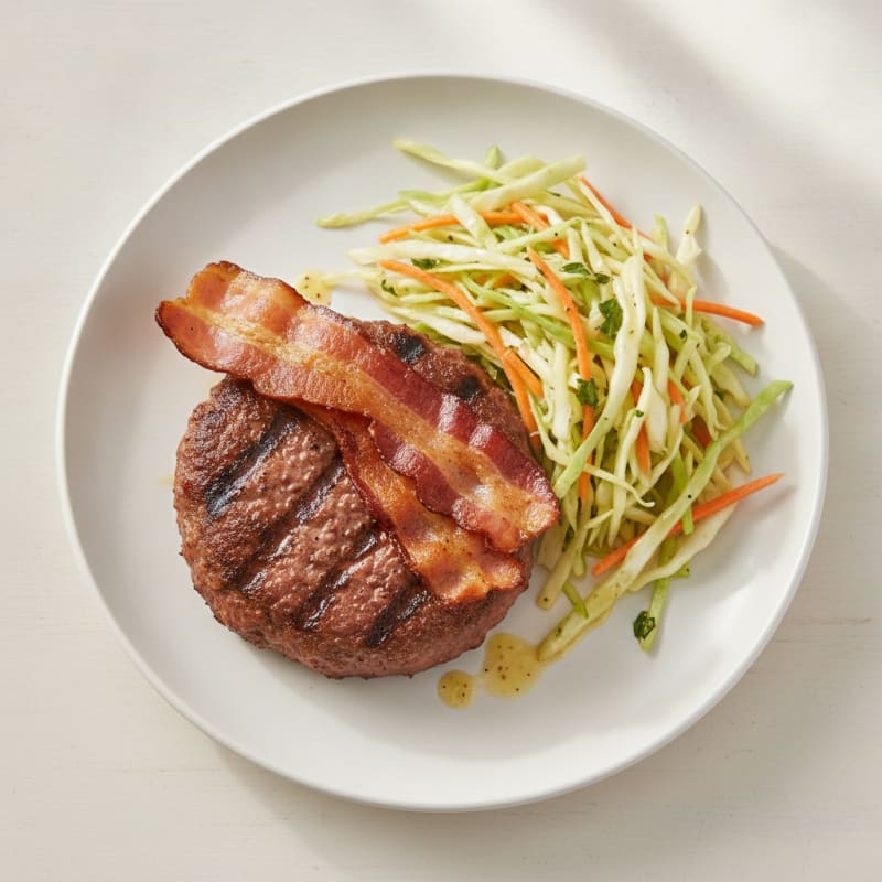 Grilled Hamburger Patty with Crunchy Cabbage Slaw