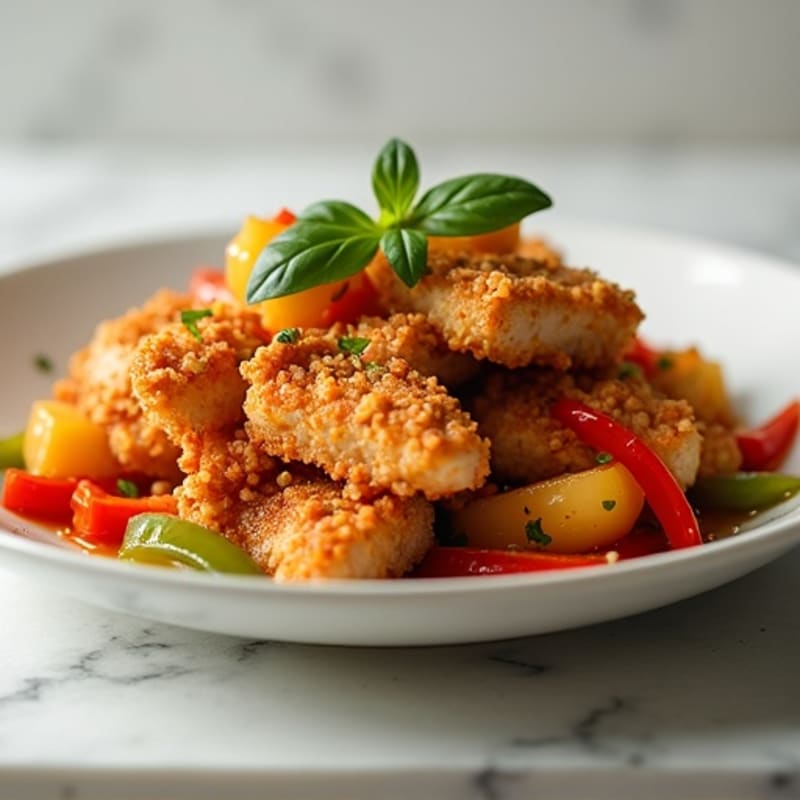 Crispy Baked Sweet and Sour Chicken with Bell Peppers