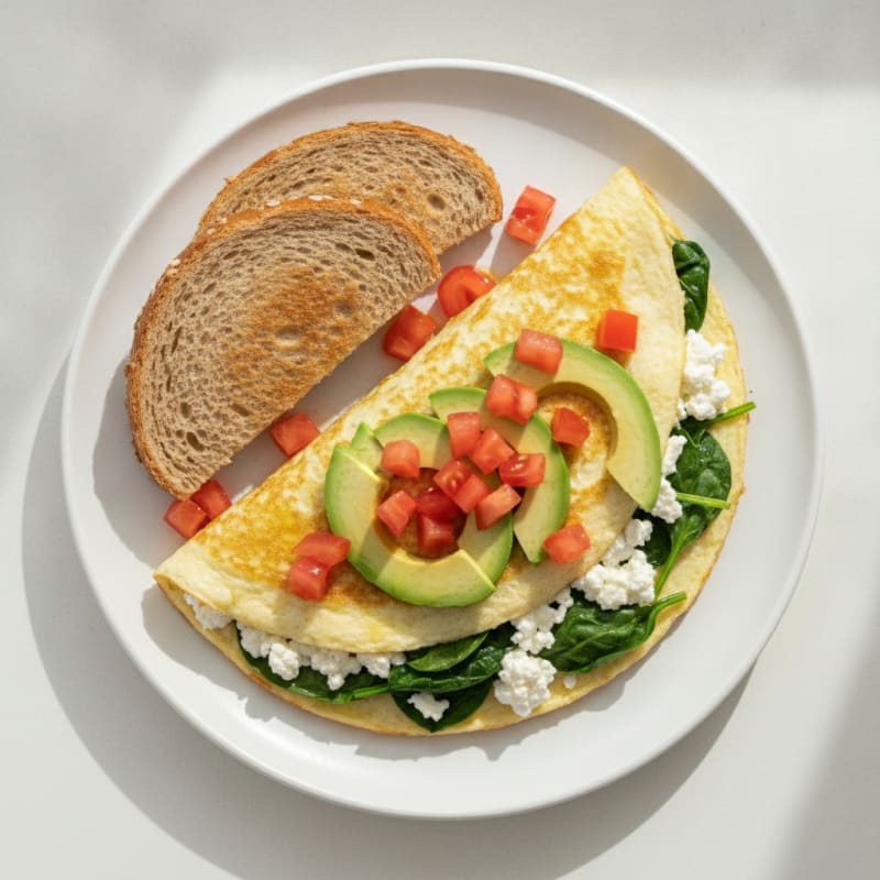 Egg White Spinach Omelette with Cottage Cheese and Fresh Tomatoes