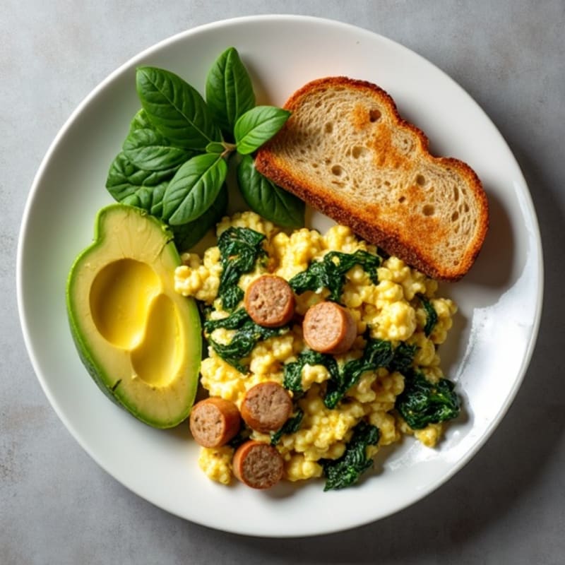 Egg White and Turkey Sausage Scramble with Spinach