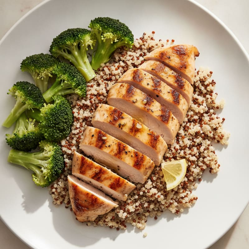 Grilled Chicken Breast with Quinoa and Steamed Broccoli
