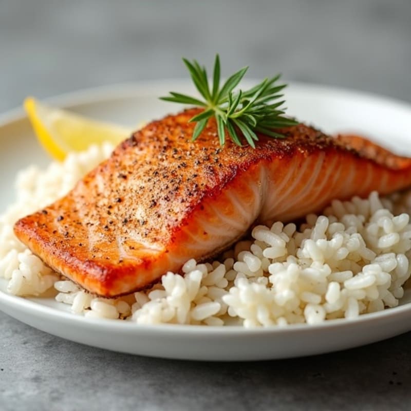 Crispy Pan-Seared Salmon with Fluffy White Rice