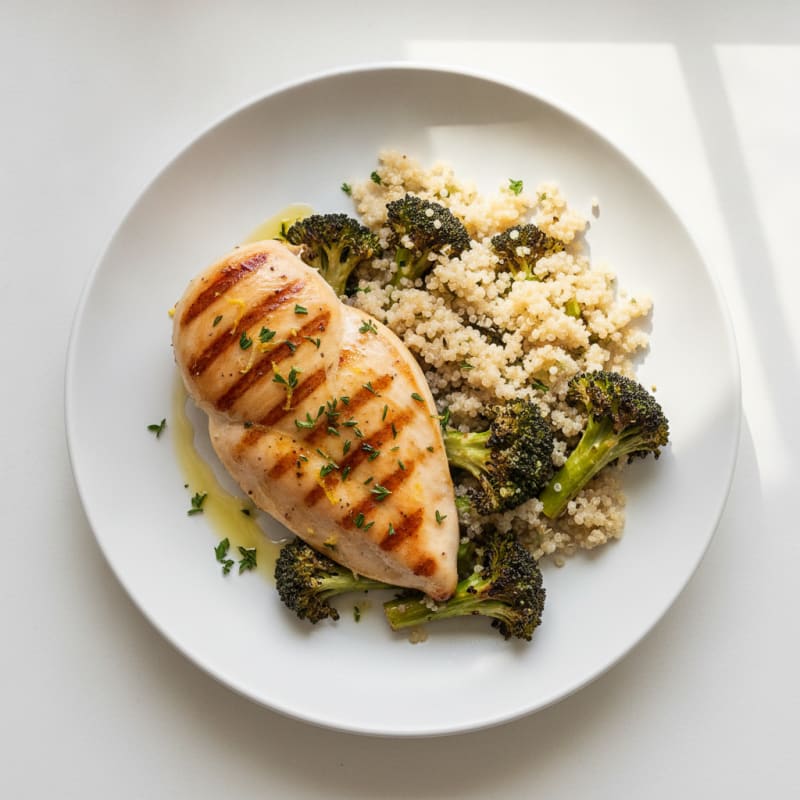 Grilled Chicken Breast with Quinoa and Roasted Broccoli