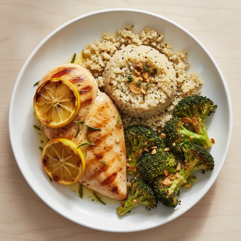 Grilled Chicken Breast with Roasted Broccoli and Quinoa