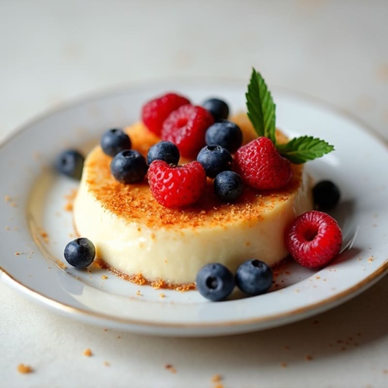 Baked Vanilla Bean Protein Custard with Fresh Berries