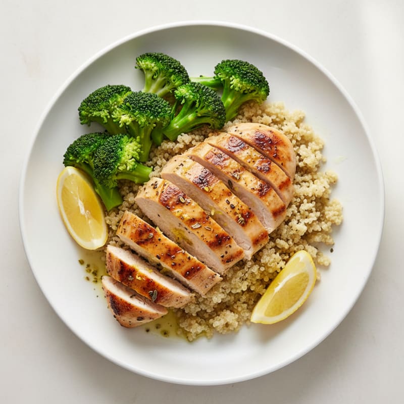 Grilled Chicken Breast with Quinoa and Steamed Broccoli