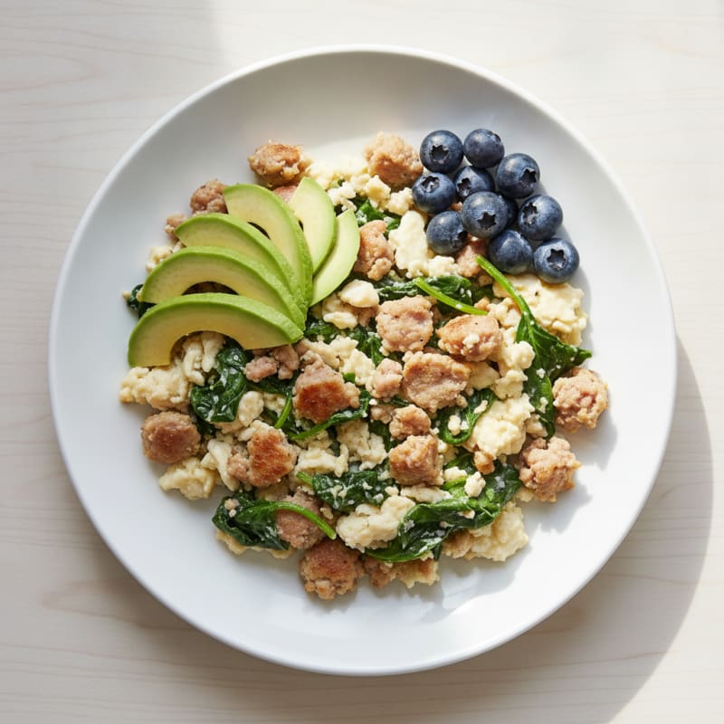 Egg White and Turkey Sausage Scramble with Spinach