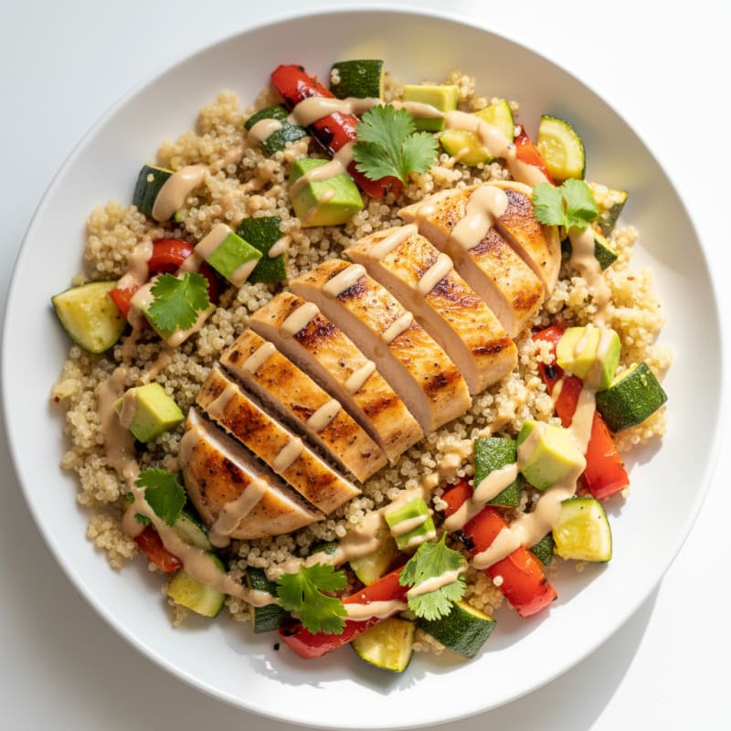 Grilled Chicken and Quinoa Bowl with Roasted Vegetables