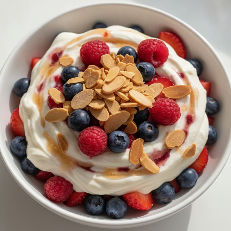 Greek Yogurt Protein Parfait with Mixed Berries and Almonds