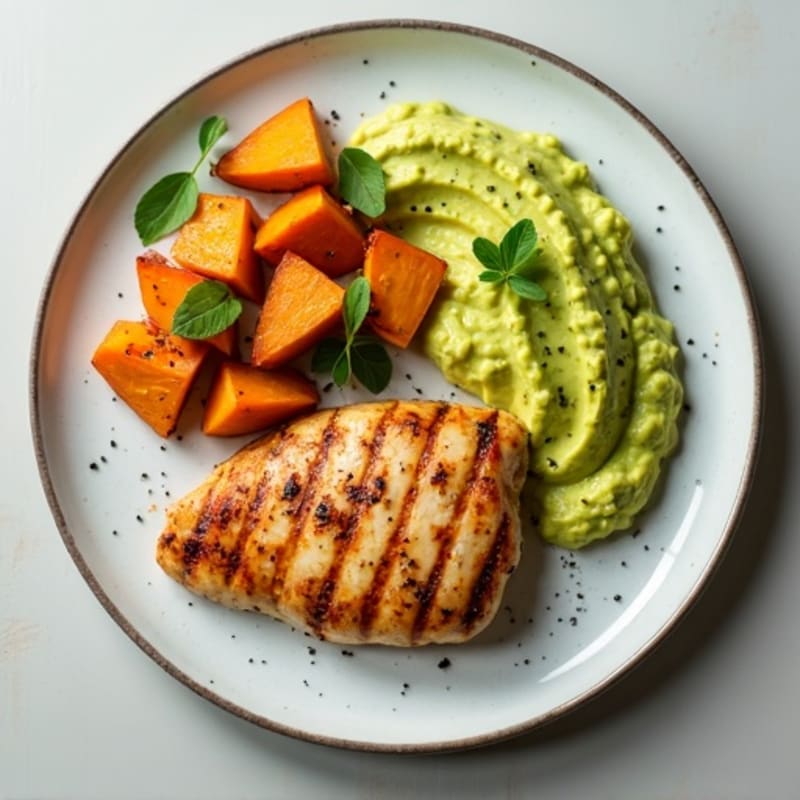 Seared Chicken Breast with Roasted Sweet Potato and Avocado Mash