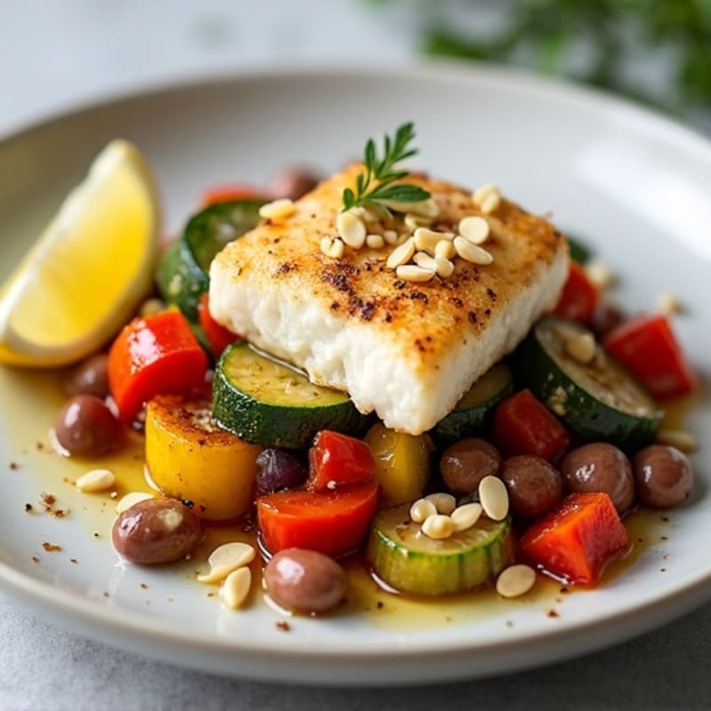 Pan Seared Cod with Roasted Vegetables