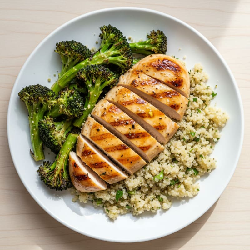 Grilled Chicken Breast with Quinoa and Roasted Broccoli