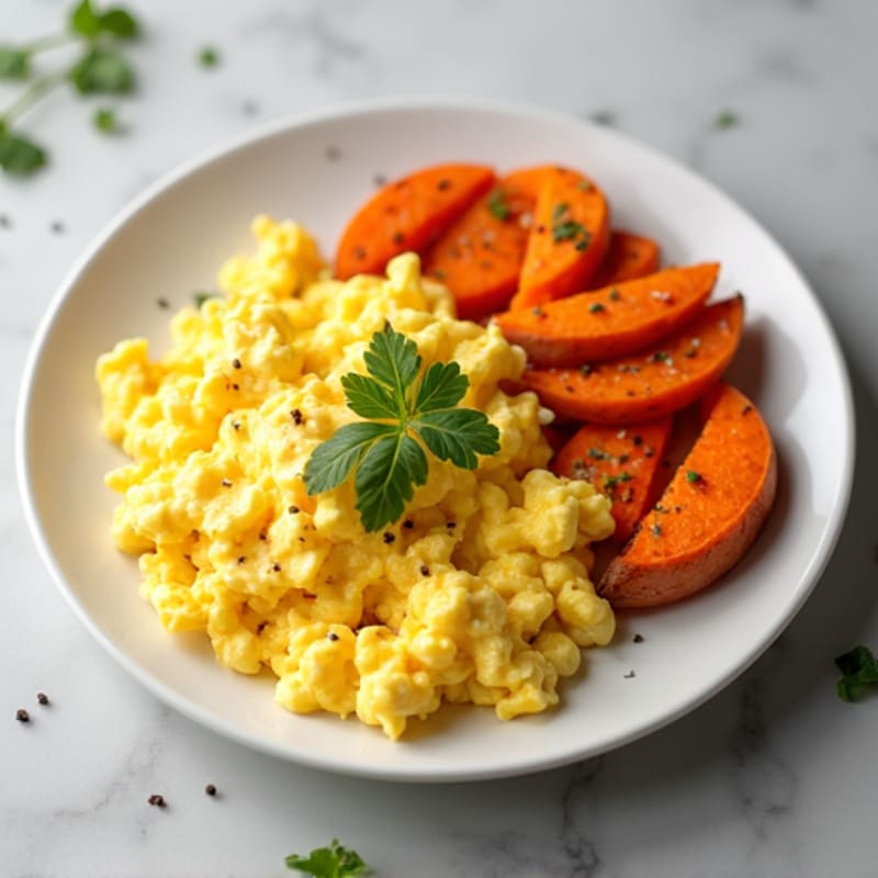 Creamy Scrambled Eggs with Roasted Sweet Potato