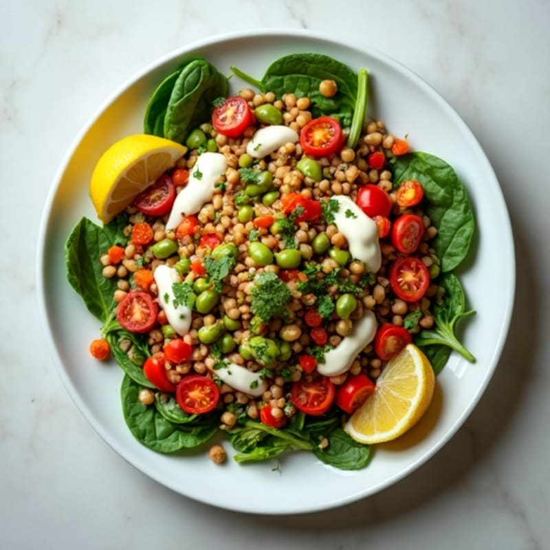 Lentil and Edamame Power Salad with Creamy Tahini Dressing